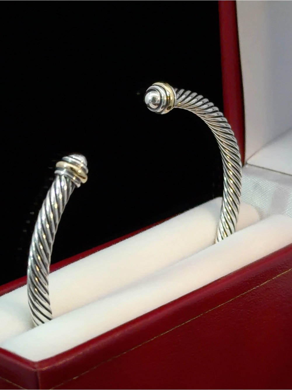 David Yurman Two-Tone Twisted Cable Cuff Bracelet - Silver & Gold - Picture 4 of 7
